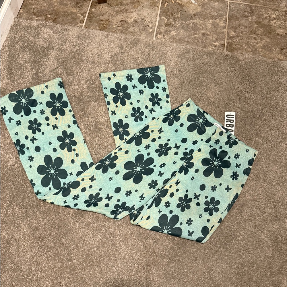 Urban Outfitters Teal Green Floral Bellbottom Funkadelic Flare Pants